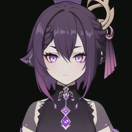 GenshinAvatar, (a girl with dark purple hair and dark purple eyes:1.4), highly_detailed, illustration, portrait, (((masterpiece))),(((bestquality))), (black_background:1.4), simple_background, <lora:GenshinAvatarV2:1>