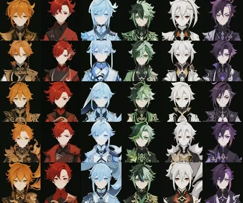 GenshinAvatar, (a boy with golden hair and golden eyes:1.4), highly_detailed, illustration, portrait, (((masterpiece))),(((bestquality))), (black_background:1.4), simple_background, <lora:GenshinAvatarV2:1>