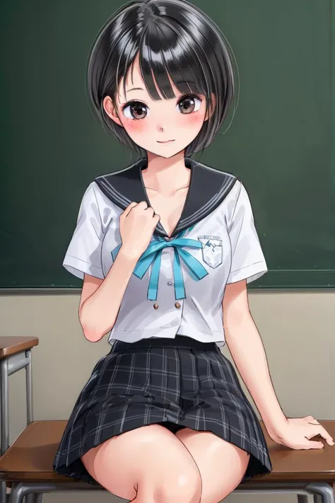 masterpiece, best quality, 4k, 8k, high quality, very high resolution,
shirai hinako, black_hair, uniform, 1girl, <lora:hinako2-000004:0.75>, smile, classroom, blush, sitting