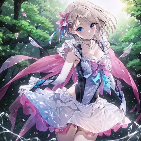 Anime girl in a dress with a pink and blue tail - SeaArt AI