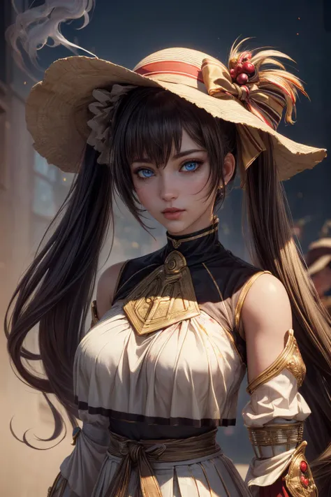 (ultra realistic,32k, masterpiece:1.2),(high detailed skin:1.1),( 8k uhd, dslr, high quality:1.1),
<lora:ysdoll-nvwls-v1:0.7>ysDoll, twintails, doll joints, hat, bow, white dress, pleated skirt, detached sleeves, mechanical legs, (blue eyes:0.8), , <lora:add_detail:0.83>, (huge breast:0.9),
(looking at viewer, portrait:1.1),,
,(lighting:1.1), holi festival, smoke