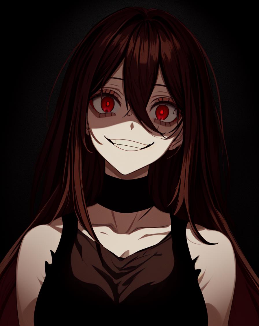 Anime girl with red eyes and long hair in black dress - SeaArt AI
