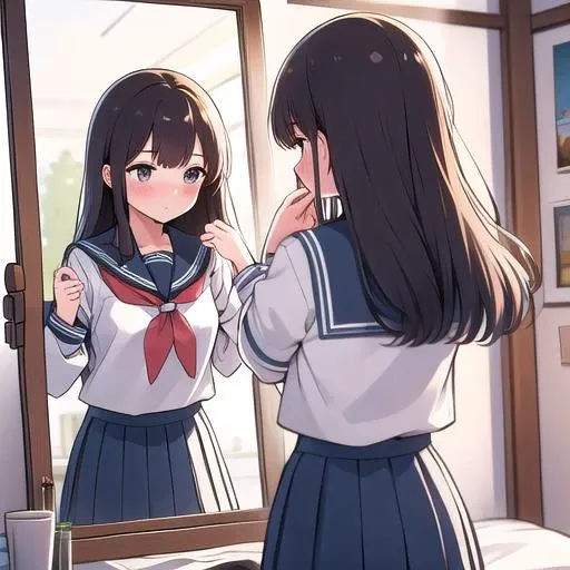 Brown Hair　A girl who looks like a boy　Sailor suit　Wearing spats