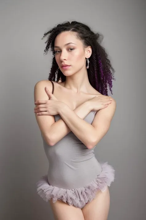 [1girl:DEN_shannyn_visceral:20],
frilly ballerina tutu  ballet leotard ballet shoes woollen leg warmers tights,
(headshot:1.2) portrait on a (plain grey background:1.2), (headshot:1.2), (face focus:1.1), windswept chaotic hair, soft lighting, low contrast, low saturation, 
bokeh, f1.4, 40mm, photorealistic, raw, 8k, textured skin, skin pores, intricate details  <lora:epi_noiseoffset2:1>, epiCRealism