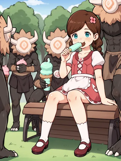 Ilulu from Miss Kobayashi's Dragon Maid, Miss Kobayashi's Dragon Maid style, open mouth, giant tongue, licking a popsicle, huge breasts