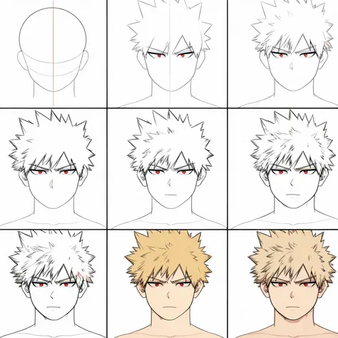 score_9, bakugou katsuki, portrait, close-up, collarbone, large pectorals, blonde hair, red eyes, howtodraw, 6 steps <lora:How_to_draw_step_by_step_2:1> <lora:FireBakugo:0.75>