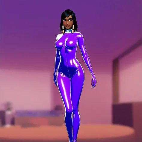 1girl, black woman, standing, inside a dark room, dark wall in background, detailed Cornrow Braids long hair, small tits, no expresions, wearing a white swim suit with high neck, white long gloves, long white leather boots, comic book style, flat shaded, prominent comic book outline linework