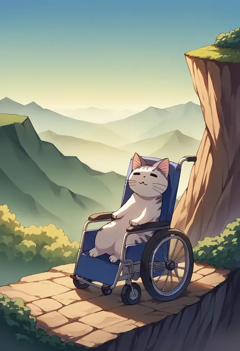 score_9, score_8_up,score_7_up,score_6_up, source_anime, =w=, :3, = =, eyes closed,ChiYamada, cat, black eyes, no humans, outdoors, windy, cliff, wheelchair, sitting
<lora:ChamElfExpressionPonyXL:1> <lora:ChamChiYamadaPonyXL:1> <lora:Wheelchair_XLPD:0.8>