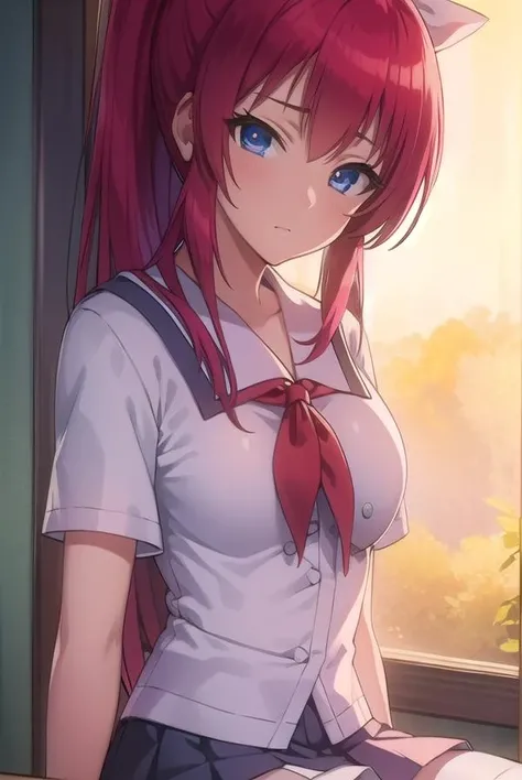 mikotoshiratori, <lora:mikotoshiratori-lora-nochekaiser:1>,
mikoto shiratori, long hair, blue eyes, red hair, skirt, ponytail, hair ribbon, ribbon,
BREAK skirt, thighhighs, school uniform, zettai ryouiki, serafuku,
BREAK looking at viewer,
BREAK outdoors,
BREAK <lyco:GoodHands-beta2:1>, (masterpiece:1.2), best quality, high resolution, unity 8k wallpaper, (illustration:0.8), (beautiful detailed eyes:1.6), extremely detailed face, perfect lighting, extremely detailed CG, (perfect hands, perfect anatomy),
