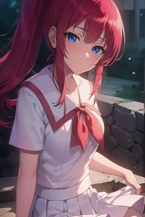 mikotoshiratori, <lora:mikotoshiratori-lora-nochekaiser:1>,
mikoto shiratori, long hair, blue eyes, red hair, skirt, ponytail, hair ribbon, ribbon,
BREAK skirt, thighhighs, school uniform, zettai ryouiki, serafuku,
BREAK looking at viewer,
BREAK outdoors,
BREAK <lyco:GoodHands-beta2:1>, (masterpiece:1.2), best quality, high resolution, unity 8k wallpaper, (illustration:0.8), (beautiful detailed eyes:1.6), extremely detailed face, perfect lighting, extremely detailed CG, (perfect hands, perfect anatomy),
