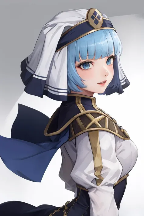 masterpiece, best quality, absurdres, <lora:silque_fe_v1:1>, silque, blue hair, blue eyes, veil, habit,
1girl, solo, from side, :p