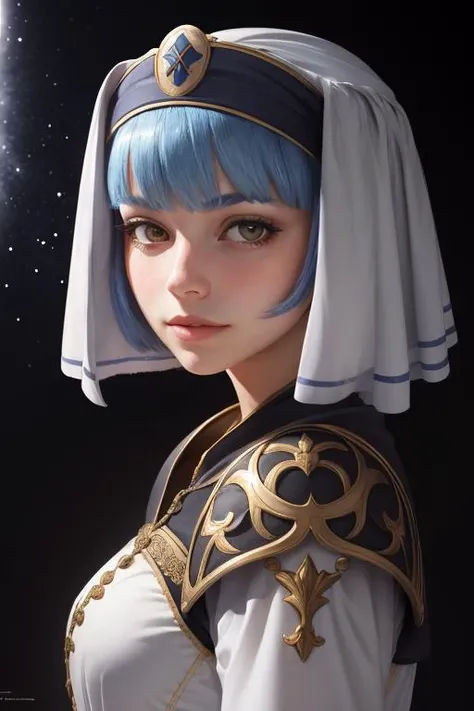 masterpiece, best quality, silque, veil, dress, habit, nun, portrait, fcPortrait, looking at viewer, darkness, light trails <lora:silque-fe-richy-v1:0.9>