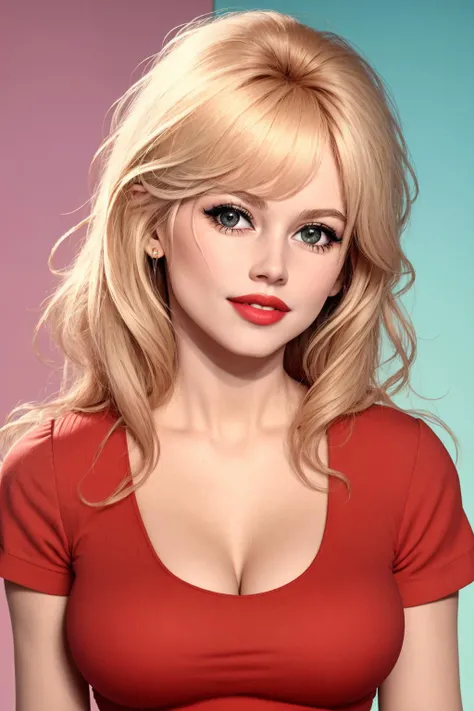 8K, Masterpiece, highres, absurdres,
edgBardot_hairstyle,woman smiling, puffy lips, red lipstick, shirt
<lora:edgBardot:0.88>