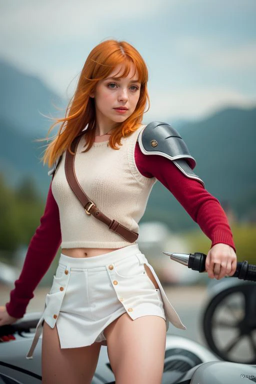 photo, Lea from Austria, (short-cut:1.2) straight [auburn:orange:.4] hair, bokeh