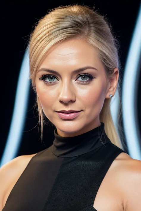 best quality (raw:1.1) photo of (Rach3lR1l3y04-300:0.99), ((television makeup:1.2)), (high neck halter dress:1.2), ((at a tv game show:1.2)), (closeup:1.2:1.2), RAW candid cinema, 16mm, color graded portra 400 film, remarkable color, ultra realistic, textured skin, remarkable detailed pupils, realistic dull skin noise, visible skin detail, skin fuzz, dry skin, shot with cinematic camera, detailed skin texture, (blush:0.2), (goosebumps:0.3), subsurface scattering