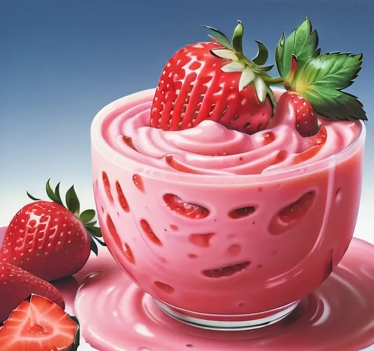 airbrush surrealism <lora:airbrush surrealism:0.6> thick and creamy strawberry yogurt, highly detailed