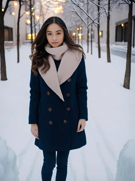 <lyco:IG_Thea_Bernice:1.0> , professional portrait photograph of a gorgeous woman in winter clothing, detailed skin texture, wearing elegant winter fashion clothing, ((standing outside in snowy city street)), stunning modern urban upscale environment, elegant, highly detailed, intricate, sharp focus, depth of field, f/1. 8, 85mm, close shot, (centered image composition), (professionally color graded), ((bright soft diffused light))