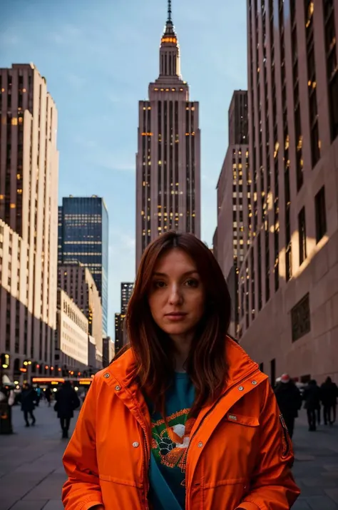 Instagram picture of a 28 year old woman,adorned in an orange jacket, Notable Rockefeller Center, NYC, large crowd <lora:epiNoiseoffset_v2:1>, shy, epic character composition,by ilya kuvshinov, alessio albi, nina masic,sharp focus, subsurface scattering, f2, 35mm, film grain <lora:RedF:1>