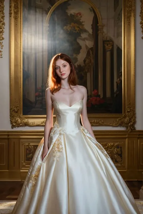 Instagram picture of a 25 year old pale woman,wearing wearing an elegant ball gown, majestic gallery with classic paintingss, epic character composition,by ilya kuvshinov, alessio albi, nina masic,sharp focus, subsurface scattering, f2, 35mm, film grain <lora:RedF:1>