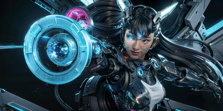 (beautiful cyborg supermodels:1.2), sexy breast, sci-fi cannon, advanced technology arm weapon, lightening strike bolts, glowing shimmer halos, (vibrant flame:1.4), cyberpunk theme, out of space technology, futuristic aesthetics appearance, (cyborg mechanical face:1.5), holographic effect, LED, leaser, (ultra-detailed components:1.6), (extremely detailed:1.6), photorealistic, sharpness, stunning and atmospheric look, extremely detailed CG artwork, epic sci-fi film scene, unknown technology, 32k, UHD, best artwork of the year, award-winning artwork, cinematography aesthetic,