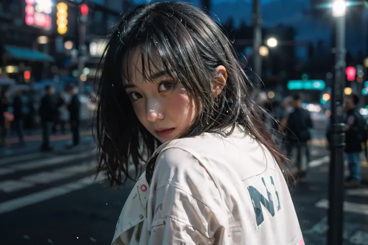 (RAW photo, best quality),(realistic, photo-realistic:1.3),extremely delicate and beautiful,Amazing,finely detail,masterpiece,ultra-detailed,highres,(best illustration),(best shadow),(neon and street light:1.4) reflections on window,raining outside,(a girl:1.4),Cry,Looking Back,(Close-up:1.3),(blurry:1.4),sharp focus,volumetric fog,8k UHD,DSLR,high quality,(film grain:1.4),Fujifilm XT3,<lora:Velvia1:0.6>,