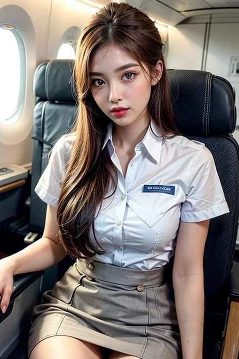 (best quality, masterpiece:1.2), (extremely intricate detail),high sharpness,extremely delicate and beautiful, beautiful and aesthetic,
flight attendant,flight stewardess, airline stewardess,on the airliner,
stewardess uniform, stewardess skirt,
showing panties,stewardess ,
nice hairstyle,with hair up,charming face,yellowish brown hair,
white foundation on face, red lips,<lora:add_detail:0.7>,