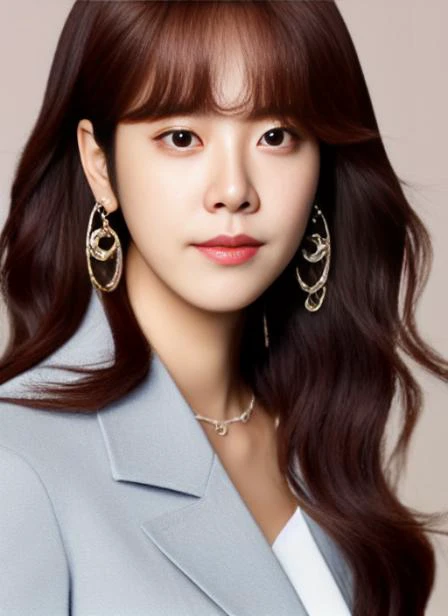 hanjimin a beautiful, woman, (masterpiece:1.2), (best quality:1.2), perfect eyes, perfect face, perfect lighting, 1girl, solo, blonde hair, brown hair, closed mouth, blurry, lips, blurry background, portrait, looking away, indoors, office, plants