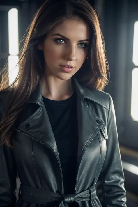 photo of St3ll4C0x_HM-137, a woman, perfect hair, (modern photo), wearing trench coat, t-shirt, jeans, 200mm standard (analog, cinematic, film grain:1.3), Zero-G Sports Arena, Arena for zero-gravity sports, floating obstacle courses, and acrobatic aerial competitions., detailed eyes, professional pose, (epiCPhoto), (looking at viewer:1.1), (cinematic shot:1.3), (broad style lighting), OverallDetail, SkinHairDetail