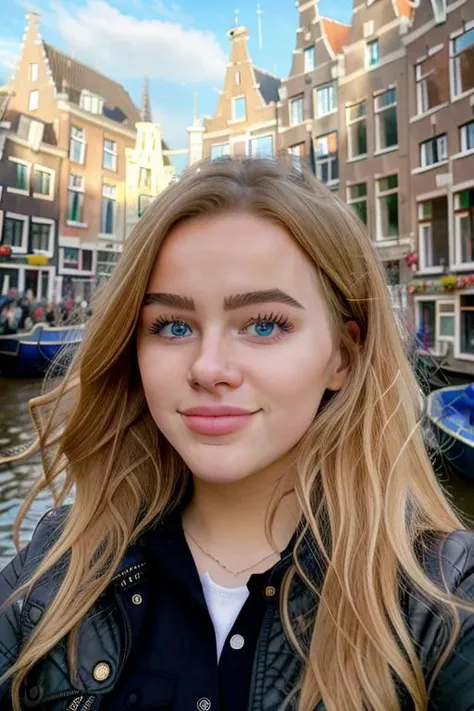 raw closeup of a stunningly beautiful woman, by the canals of holland, shops selling gouda cheese, RAW, 8K, UHD, natural lighting, perfect day, amateur, candid, extreme close up