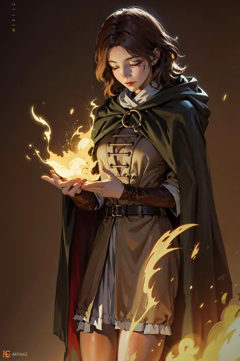 best quality, masterpiece,
melina \(elden ring\),1 girl, solo, brown hair,medium short hair, black cloak with hood,orange eyes,Tunic,belt,boots,full body, ashes and sparks in the air,open right eye, (closed left eyes:1.4),(Scar on left eyes:1.4),
8k, high resolution, ultra detailed, professional digital painting, epic cinematic lighting, trending on artstation, 4k, hyperrealism, focused, extreme details, unreal engine 5, cinematic, masterpiece
<lora:melinaEldenRingLora_v1:0.85>