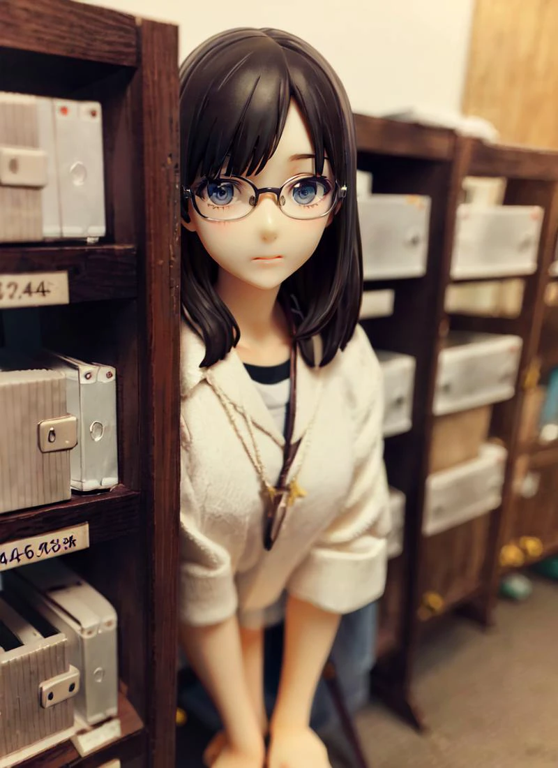 ((best quality)), ((highly detailed)), masterpiece, absurdres, detailed face, beautiful face, (detailed eyes, deep eyes), (1girl), (glasses), dynamic pose, cowboy shot, ((bare foot)), girl, (indoors, at a lockerroom), <lora:erofigure_v01:1>