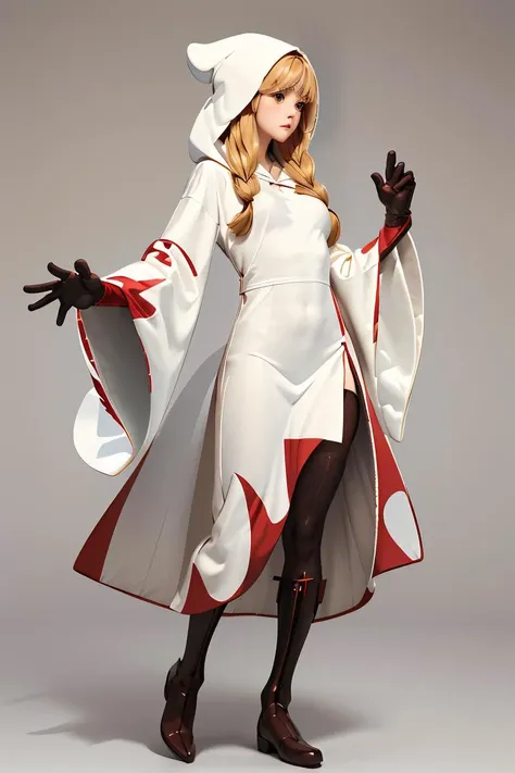(masterpiece, best quality), 1girl, <lora:FinalFantasy_FemaleWhiteMage:1> WhiteMageFFT, long hair, blonde hair, twin tails, braid, hair over shoulder, brown eyes, white mage, hood, robe, (long robe, knee-length robe), gloves, pantyhose, boots,
