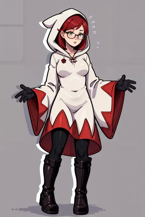 <lora:PAseer-SD15-LCM Quick:1>
<lora:Bandi:0.6> red hair, glasses, freckles, ponytail, side bangs, side_locks, sidelocks, green eyes, large breasts,
<lora:FinalFantasy_FemaleWhiteMage:1> white mage, hood, robe, (long robe, knee-length robe), gloves, pantyhose, boots,