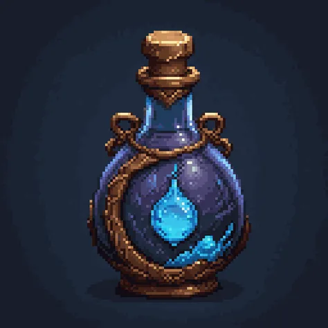 pixel art, mana potion, label with blue crescent, simple black background, game icon <lora:game_icon:0.5> <lora:pixel-art-sdxl-v11:0.8>