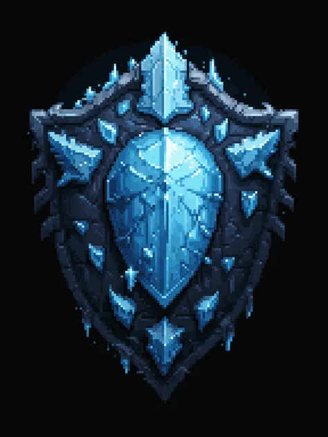pixel art, cartoon illustration, icy shield, ice shards, simple black background, game icon <lora:game_icon_diablo_style_SDXL:0.4> <lora:pixel-art-sdxl-v11:0.8>