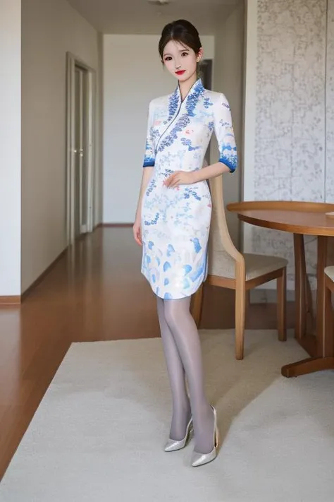 best quality, masterpiece, real,realistic, photo,photorealistic,looking at viewer,
hna uniform, 1girl, solo, an extremely delicate and beautiful girl,white uniform,floral print,indoors, pantyhose, high heels,
<lora:hna uniform_0805v1_06:0.8><lora:ChineseDollLikenessV3.0:0.4:FACEA>