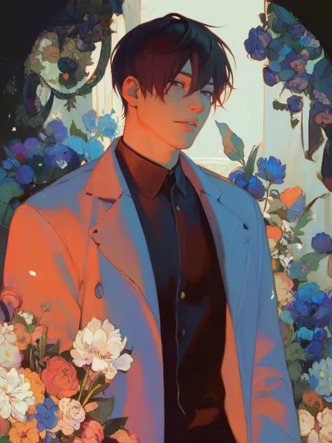score_9, score_8_up, score_7_up, score_6_up,
<lora:xdxAKK:0.8>, limited palette, xdx style, 1boy, (male), parted lips, black hair, black eyes, upper body, open clothes, solo, black theme,
zentangle of flowers and braches,
zPDXL2