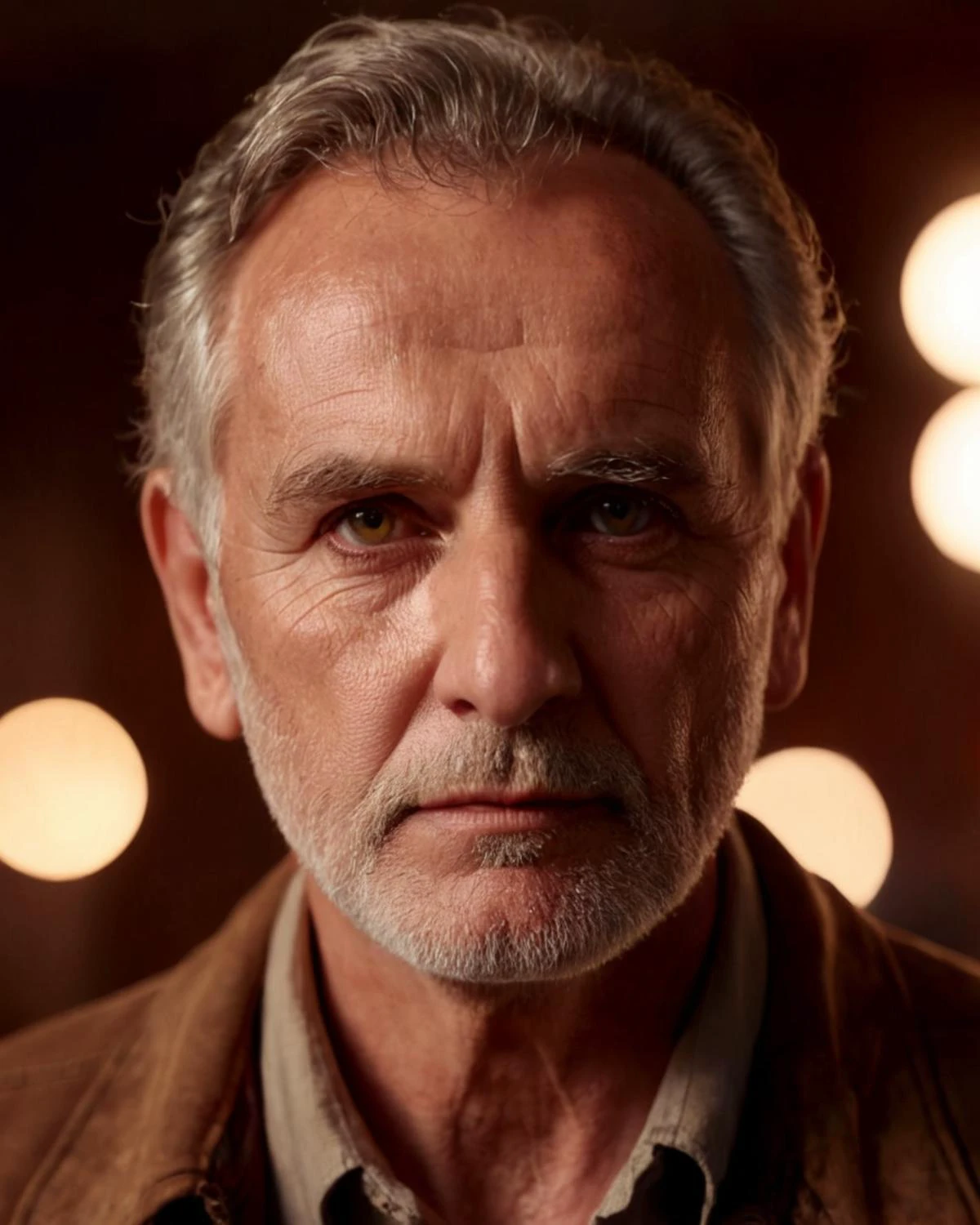 cinematic photo of Hyperrealistic RAW analog photo , 80mm, sepia effect, ((close up:1.2) , cinematic handsome old man, short facial hair, chapped lips, catch lights in eyes, serial killer, facing camera , dynamic pose, focused on eyes, light ,soft lighting, portrait, hyper detailed, intricate, extremely beautiful, cinematic lighting, photo realistic) , masterpiece, award winning photography, natural daylight, soft shadow, perfect composition, high detail, hyper realistic, ultra realistic skin texture:1.4, pores:1.3, extremely detailed eyes:1.2, Extremely high-resolution details, photographic, realism pushed to extreme, fine texture, incredibly lifelike, 35mm photograph, film, bokeh, professional, 4k, highly detailed