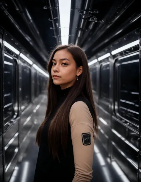 photo of a young space_woman,20 years old, space station, cinematic shot, hard shadows, Fujifilm XT3, undefined