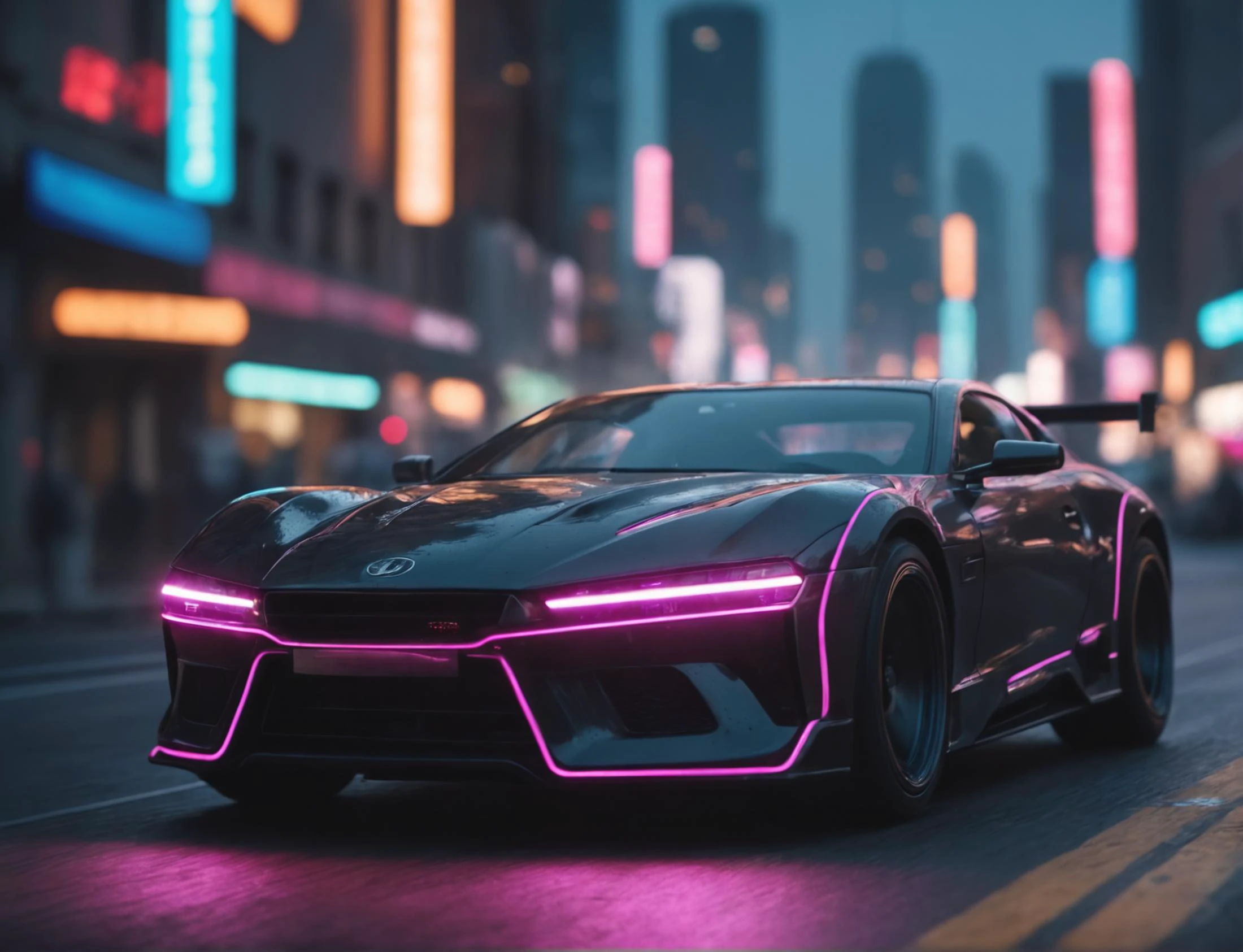 cinematic film still cyberpunk sportscar riding into a dark neon lighted city, amazing details, masterpiece, high quality photography, 3 point lighting, flash with softbox, 4k, Canon EOS R3, hdr, smooth, sharp focus, high resolution, award winning photo, 80mm, f2.8, bokeh . shallow depth of field, vignette, highly detailed, high budget, bokeh, cinemascope, moody, epic, gorgeous, film grain, grainy, (Highest Quality, 4k, masterpiece, Amazing Details:1.1), film grain, Fujifilm XT3, photography,