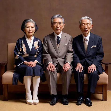 old Japanese couple in modern suit, portrait