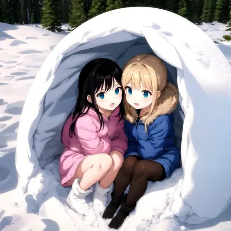 best quality, extremely detailed, all intricate,
in snow igloo, 2 little girls, winter clothes, tights, boots,
<lora:kamakura-001_0.7:1>