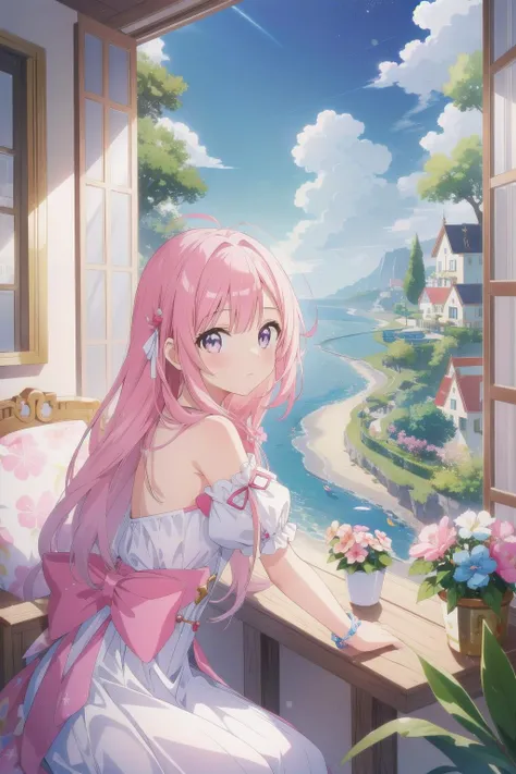 1girl, grand Anime, fairy tale, landscape of a ([crack in the earth|Saint Helier]:1.3) from inside of a Vacation home, it is very Melting and Dimensional, crowded water and flora, at Twilight, (colorful art by Giovanni Domenico Tiepolo:0.8) , (Bayard Wu:1.2) , Ultrarealistic, Joyful, Arte Povera, Gel lighting, L USM, Cathode tube, Bright design, Plain white background, professional, photolab