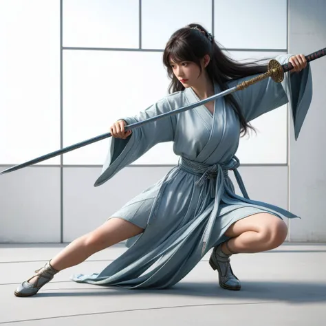 1girl,(full body:1.5),(best quality, masterpiece:1.4),(realism:1.2),(realisitc:1.2),(absurdres:1.2),(photorealistic:1.3),looking at viewer,<lora:Chinese_female_swordsmanv1.1:0.6>,nvjianke,sword,holding sword,holding weapon,(masterpiece, best quality, high quality, highres, ultra-detailed),