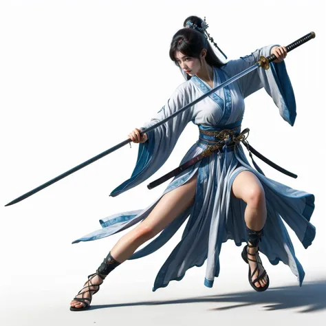nvjianke, 1girl, weapon, sword, solo, long hair, holding, sheath, white background, holding weapon, full body, holding sword, katana, sash, sandals, hair ornament, simple background, wide sleeves, black hair, fighting stance, long sleeves, realistic, half updo, japanese clothes,
Best quality,masterpiece,ultra high res,<lora:20240302-1709360688211-0020:0.7>,