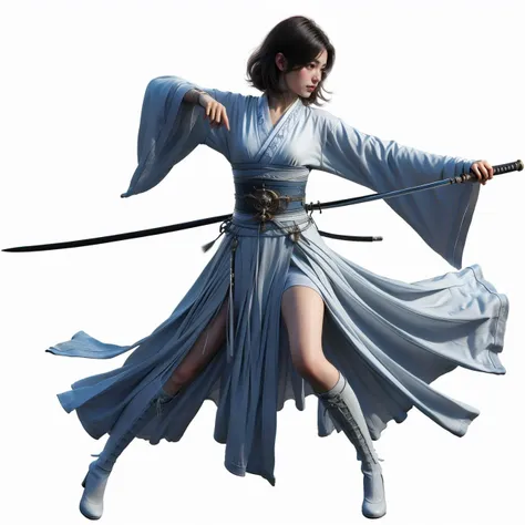 nvjianke,1girl,solo,weapon,sword,boots,white background,holding,japanese clothes,knee boots,sash,wide sleeves,holding weapon,simple background,full body,holding sword,black hair,short hair,kimono,fighting stance,obi,shorts,sheath,katana,gloves,long sleeves,white kimono,standing,
Best quality,masterpiece,ultra high res,<lora:20240302-1709360688211-0020:0.7>,