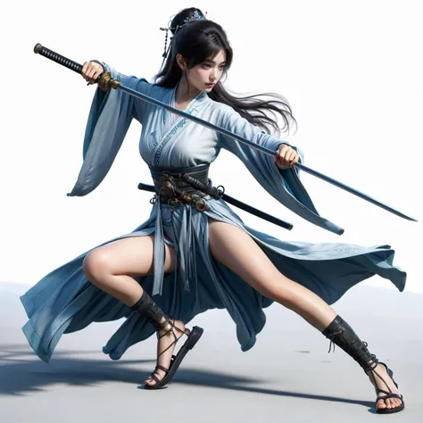 nvjianke, 1girl, weapon, sword, solo, long hair, holding, sheath, white background, holding weapon, full body, holding sword, katana, sash, sandals, hair ornament, simple background, wide sleeves, black hair, fighting stance, long sleeves, realistic, half updo, japanese clothes,
Best quality,masterpiece,ultra high res,<lora:20240302-1709360688211-0020:0.7>,