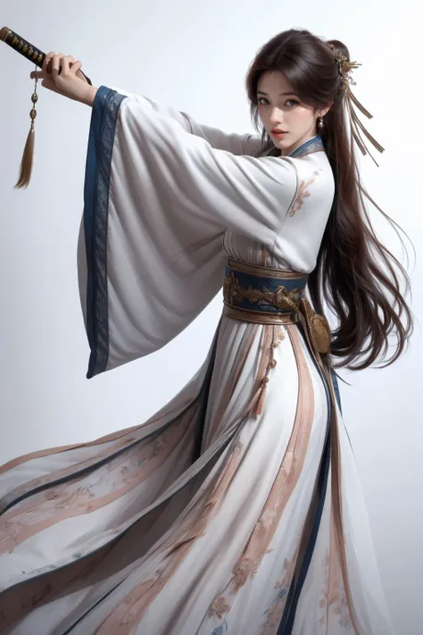 nvjianke,1girl,weapon,sword,long hair,hair ornament,solo,white background,holding,brown hair,holding weapon,holding sword,dress,simple background,chinese clothes,tassel,barefoot,bare legs,
Best quality,masterpiece,ultra high res,<lora:20240301-1709278215417-0020:0.7>,