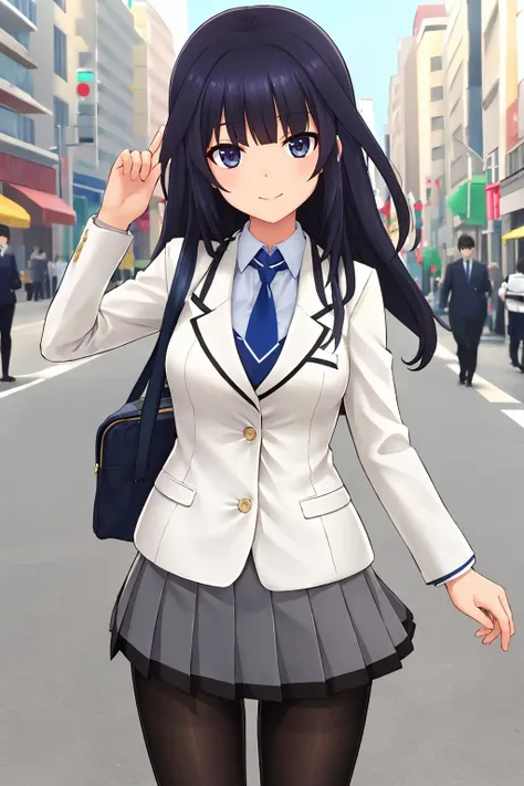 16k, highres, masterpiece, best quality,
cinematic photo,
<lora:agatsuma_kaede_v1:0.5>
talking to viewer on the street, pov, (joyful:1.2), smile, looking at viewer,
kaede-base, blunt bangs, long hair, medium breasts,
school uniform, blazer, white jacket, long sleeves, collared shirt, grey pleated skirt, blue necktie, pantyhose,,
35mm photograph, film, bokeh, professional, 4k, highly detailed,