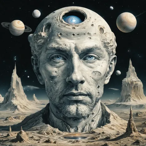 man face shaped Saturn <lora:The_Crazy_Style:0.8>